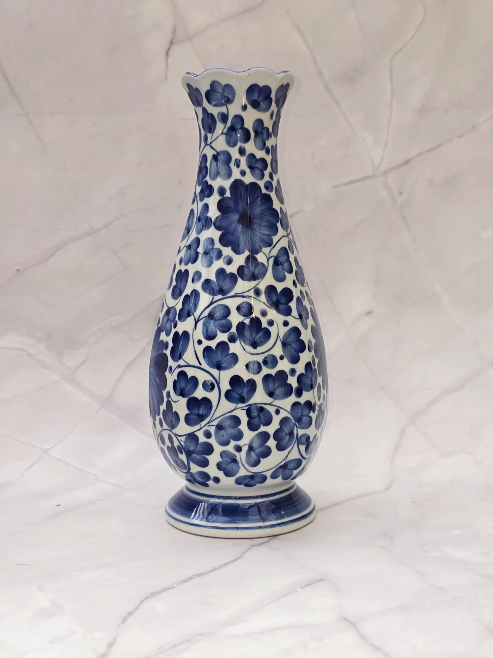 Blauw/witte vaas met bloemen - Afbeelding 2